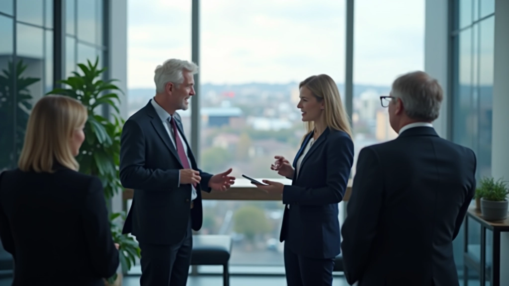 Geschäftsleute diskutieren europäische Wirtschaft in modernem Büro