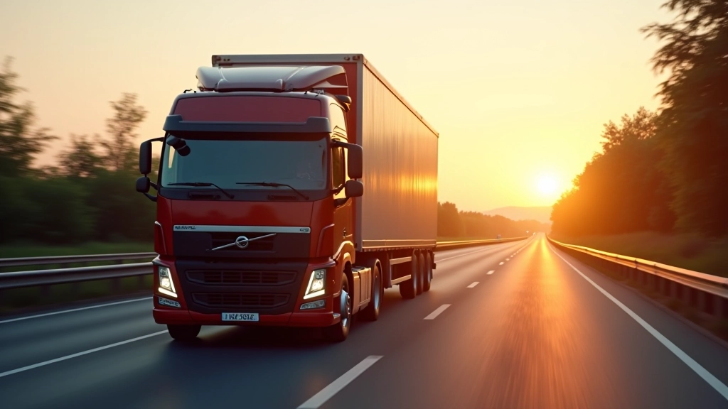 Lastwagen auf europäischer Autobahn mit Containern, internationaler Gütertransport