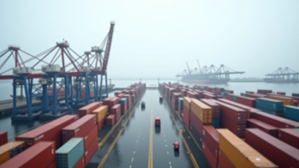 Containerhafen mit Kränen und gestapelten Containern, moderne Logistik-Infrastruktur